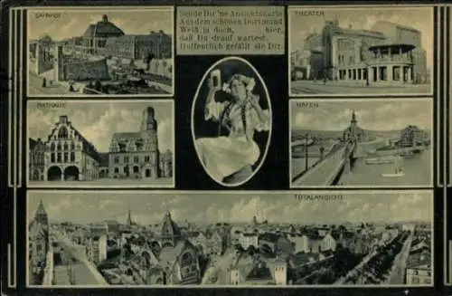 Ak Dortmund im Ruhrgebiet, Bahnhof, Theater, Hafen, Rathaus