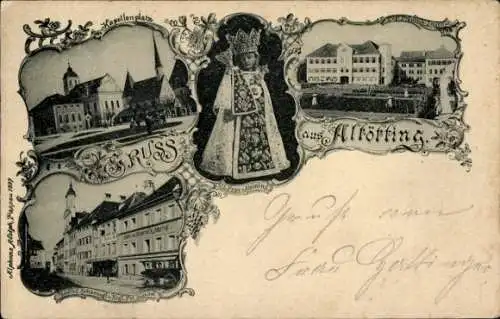 Ak Altötting in Oberbayern, Kapellenplatz, Institut, Gasthof, Heiligenbild