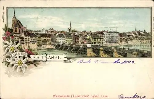 Litho Basel Bâle Stadt Schweiz, Gesamtansicht, Edelweiß