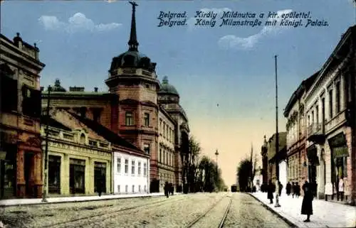 Ak Beograd Belgrad Serbien, König-Milanstraße, Königliches Palais