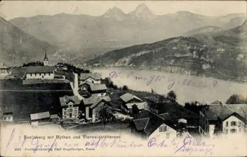 Ak Seelisberg Kanton Uri, Gesamtansicht, Mythen, Vierwaldstättersee