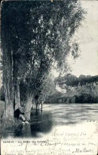 Ak Genf Genf Schweiz, Am Ufer der Rhone