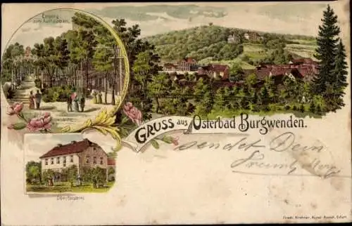 Litho Osterbad Burgwenden Kölleda in Thüringen ?, Totale, Oberförsterei