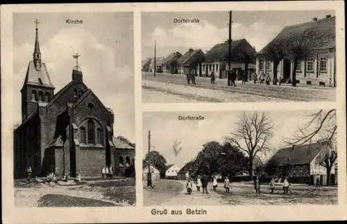 Ak Betzin Fehrbellin in Brandenburg, Dorfstraße, Kirche