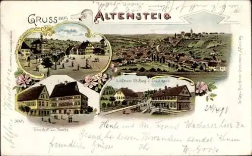 Litho Altensteig im Schwarzwald Württemberg, Stiftung zum Bruderhaus, Gasthof zur Traube