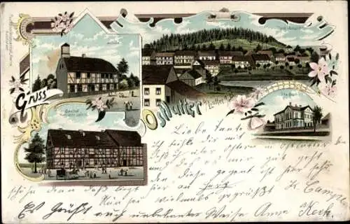 Litho Ostlutter Lutter am Barenberge in Niedersachsen, Totalansicht, Schule, Gasthof