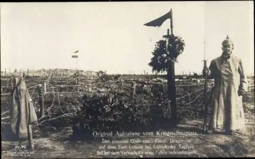 Ak Liège Lüttich Wallonien, Fort Loncin, Grab eines Garde Dragoners, Deutscher Soldat, Liersch 75