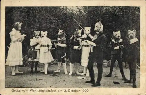 Ak Blomberg in Lippe, Wohltätigkeitsfest am 2. 10. 1909, maskierte Menschen