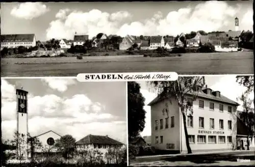 Ak Stadeln Fürth Bayern, Christuskirche, Rathaus, Totalansicht