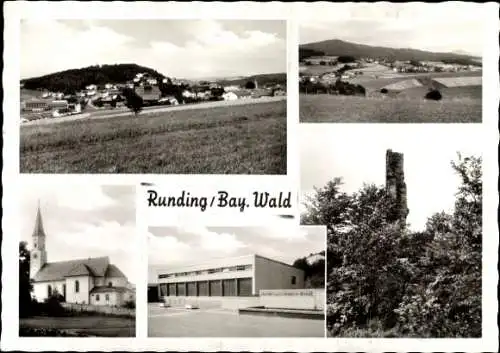 Ak Runding in der Oberpfalz, Teilansichten, Kirche, Schule