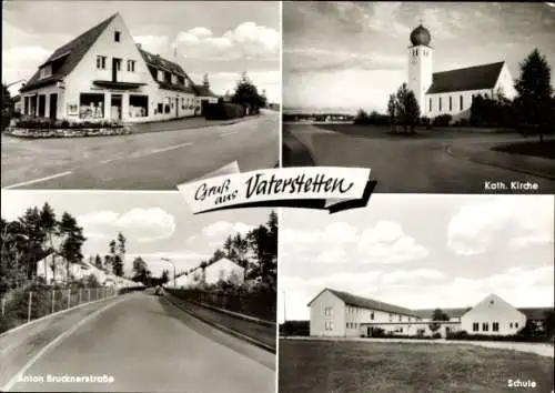 Ak Vaterstetten in Oberbayern, Katholische Kirche, Anton Brucknerstraße, Schule