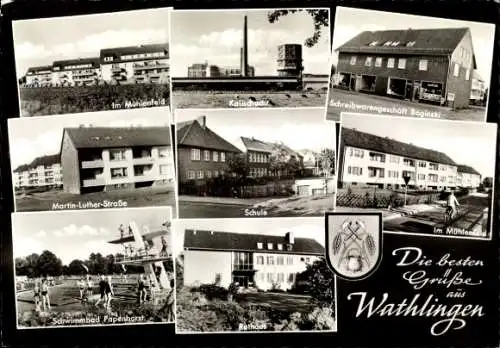 Ak Wathlingen in Niedersachsen, Mühlenfeld, Rathaus, Kalischacht, Schwimmbad, Schule