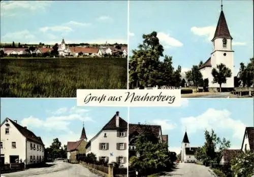 Ak Neuherberg Oberschleißheim Oberbayern, Gesamtansicht, Straßenpartie, Kirche