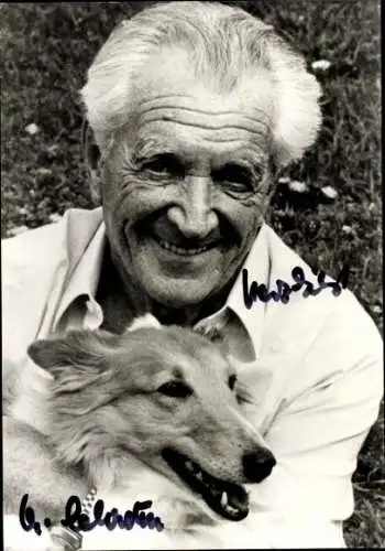 Ak Schauspieler Carl Heinz Schroth, Portrait, Autogramm,  mit Windhund