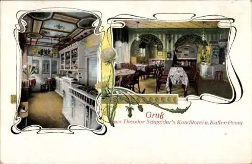Jugendstil Ak Penig in Sachsen, Konditorei und Café Theodor Schneider, Innenansicht