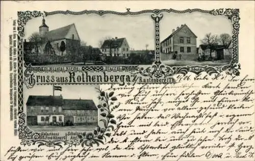 Ak Rothenberga an der Finne Rastenberg in Thüringen, St. Nicolai Kirche, Gasthaus, Schulzenamt