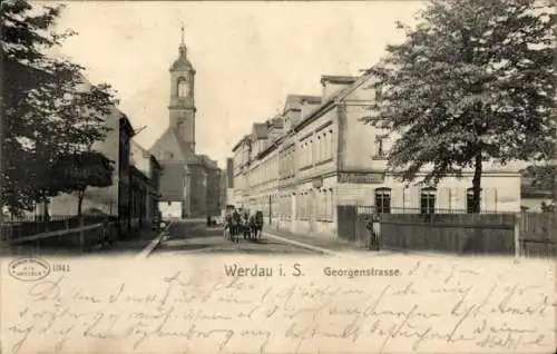 Ak Werdau an der Pleiße in Sachsen, Georgenstraße, Kirche