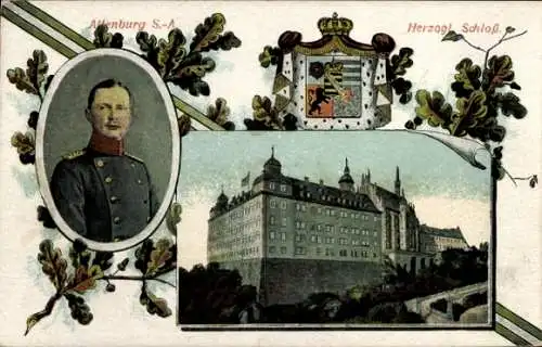 Passepartout Ak Altenburg in Thüringen, Herzogliches Schloss, Herzog Ernst II. von Sachsen Altenburg