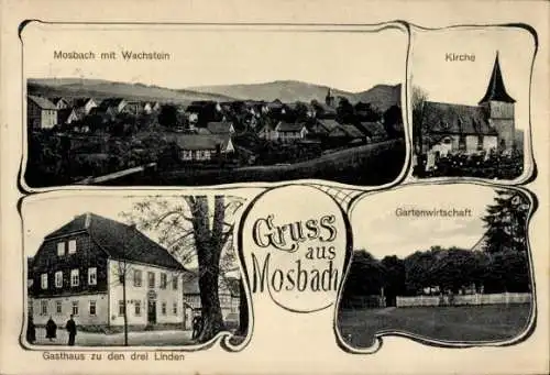 Ak Mosbach Wutha Farnroda in Thüringen, Wachstein, Gasthaus zu den drei Linden, Gartenwirtschaft