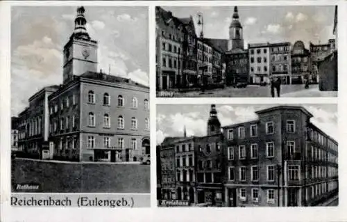 Ak Dzierżoniów Reichenbach Eulengebirge Schlesien, Rathaus, Ring, Kreishaus