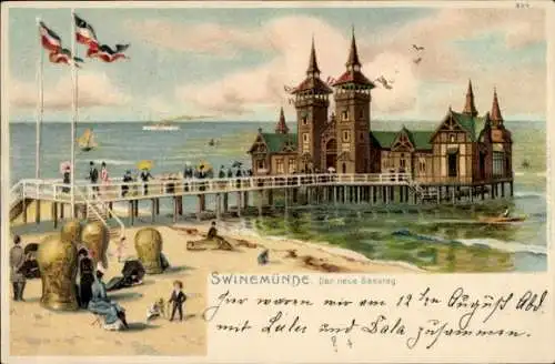 Litho Świnoujście Swinemünde Pommern, Neuer Seesteg