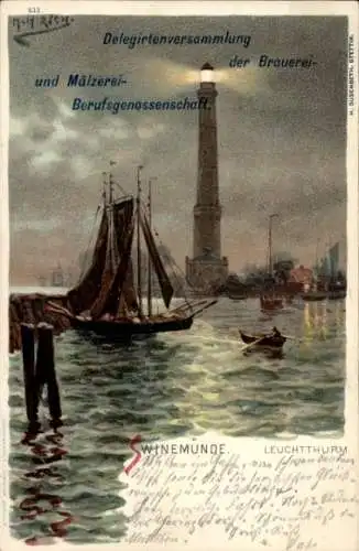 Künstler Litho Hirsch, H, Świnoujście Swinemünde Pommern, Leuchtturm