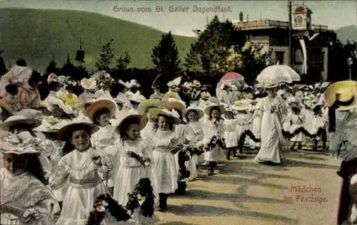 Ak Sankt Gallen Stadt Schweiz, Jugendfest, Mädchen im Festzuge