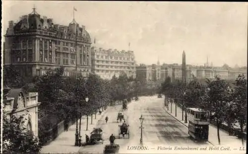 AK London City England, Victoria Embankment und Hotel Cecil