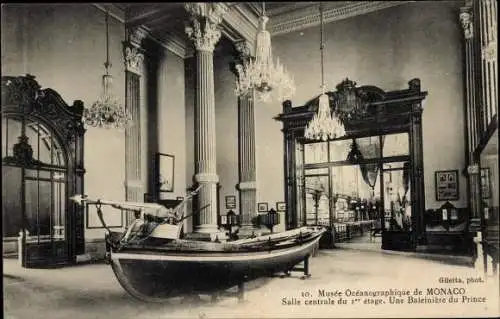 Ak Monte Carlo Monaco, Ozeanographisches Museum, Zentralraum im 1. Stock, Walfänger eines Prinzen