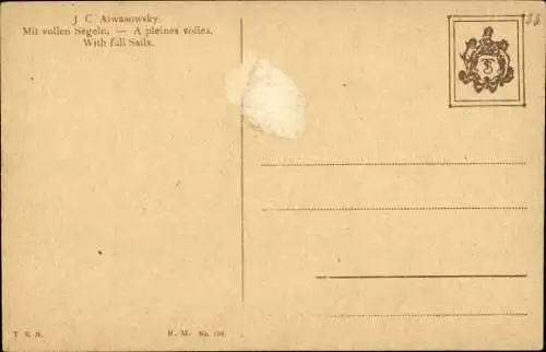 Künstler Ak Aiwasowsky, J. C., Mit vollen Segeln, Segelschiff