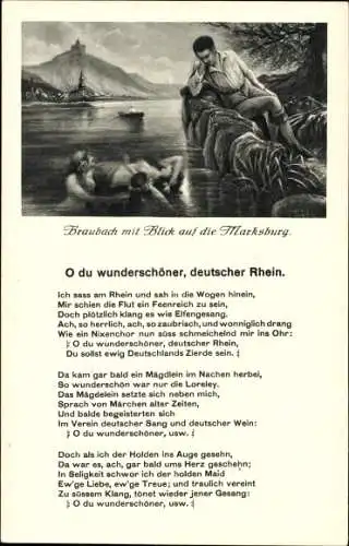 Lied Künstler Ak Volkhofen, Braubach am Rhein, Marksburg, O du wunderschöner deutscher Rhein