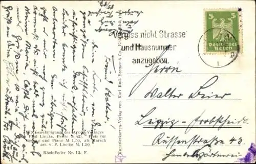 Lied Ak Rüdesheim, Vom Rhein der Wein, Hermann Brandt, Op. 8