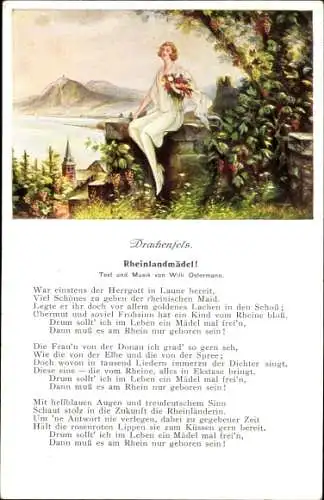 Lied Ak Königswinter, Drachenfels, Willi Ostermann, Rheinlandmädel, Mädchen mit Blumenstrauß