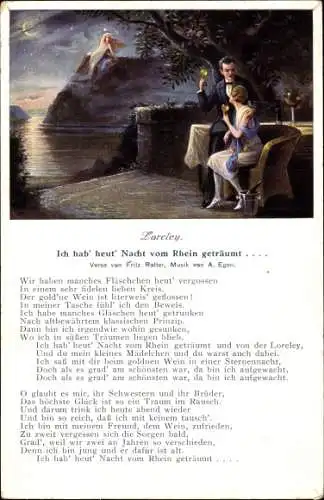 Lied Künstler Ak Volkhofen, Loreley, Fritz Rotter , Ich hab' heut' Nacht vom Rhein geträumt