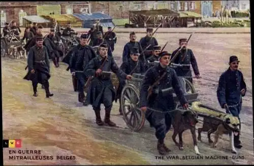 Ak Belgische Soldaten in Uniformen, Arbeitshunde, I. WK