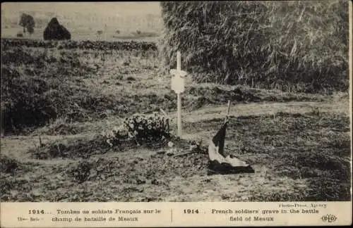 Ak-Krieg 1914, Gräber französischer Soldaten auf dem Schlachtfeld von Meaux