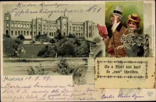 Litho München, Maximilianeum, Paar, Gedicht
