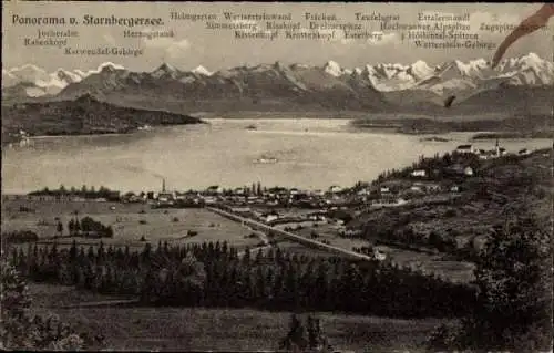 Ak Starnberger See Oberbayern, Panorama, Karwendel-Gebirge, Jocheralm, Teufelsgrat, Wettersteinwand