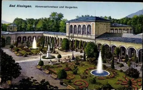 Ak Bad Kissingen Unterfranken Bayern, Konversationshaus, Kurgarten, Springbrunnen