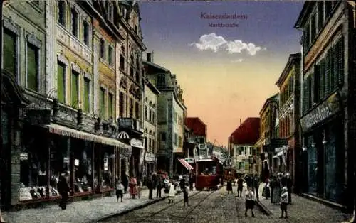 Ak Kaiserslautern in Rheinland Pfalz, Blick in die Marktstraße, Straßenbahn, Passanten