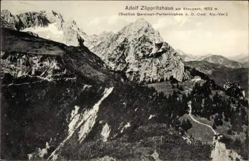 Ak Garmisch Partenkirchen in Oberbayern, Kreuzeckhaus, Adolf Zoeppritz Haus, Kreuzeck