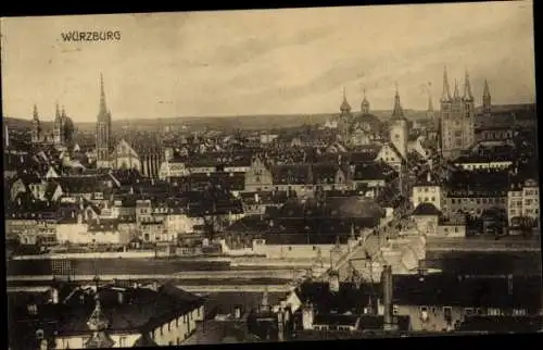 Ak Würzburg am Main Unterfranken, Totalansicht, Kirchtürme