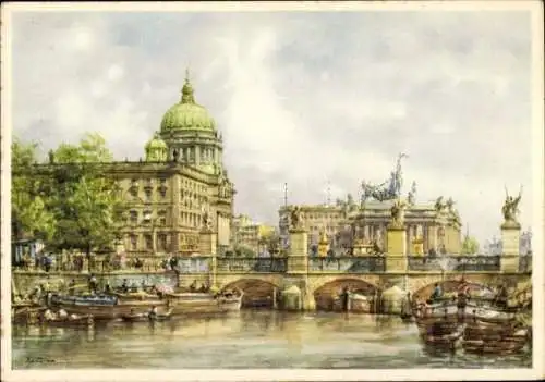 Künstler Ak Tritt, W.,Berlin Mitte, Königliches Schloss, Schlossbrücke, Aquarell