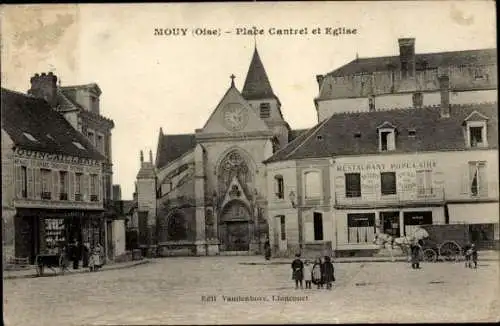 Ak Mouy Oise, Place Cantrel et Eglise