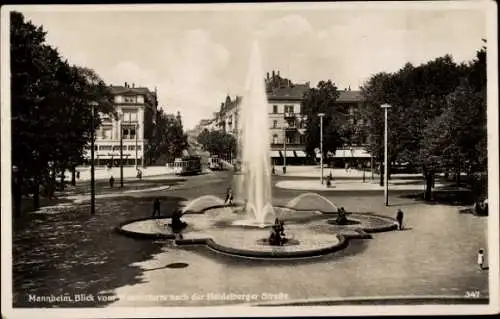 Ak Mannheim in Baden Württemberg, Heidelberger Straße, Fontäne