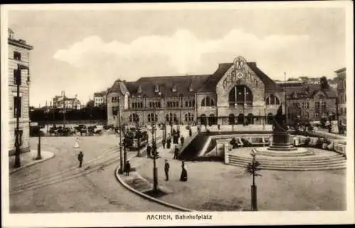 Ak Aachen, Blick auf den Bahnhofsplatz, Schienen