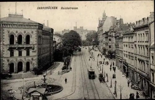 Ak Saarbrücken im Saarland, Reichsstraße, Straßenbahnen