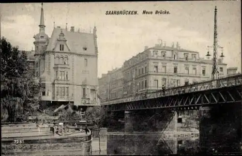 Ak Saarbrücken im Saarland, Neue Brücke, Schiff