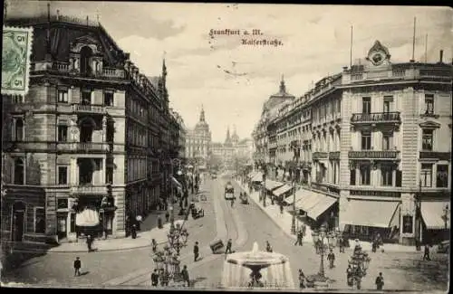 Ak Frankfurt am Main, Kaiserstraße, Blick zum Rossmarkt, Straßenbahn, Victoria Subdirection