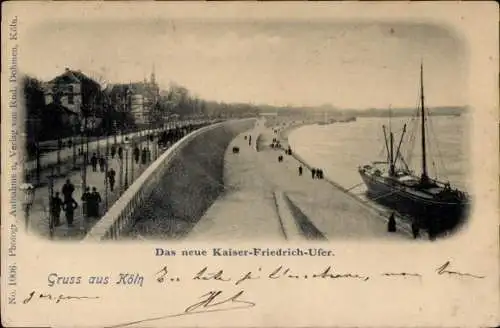 Ak Köln am Rhein, neues Kaiser-Friedrich-Ufer, Promenade, Schiff